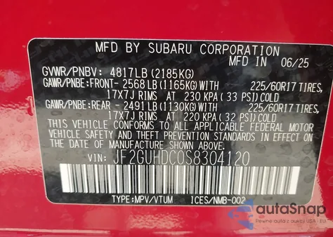 2025 Subaru Crosstrek Premium from USA, damaged, VIN JF2GUHDC0S8304120